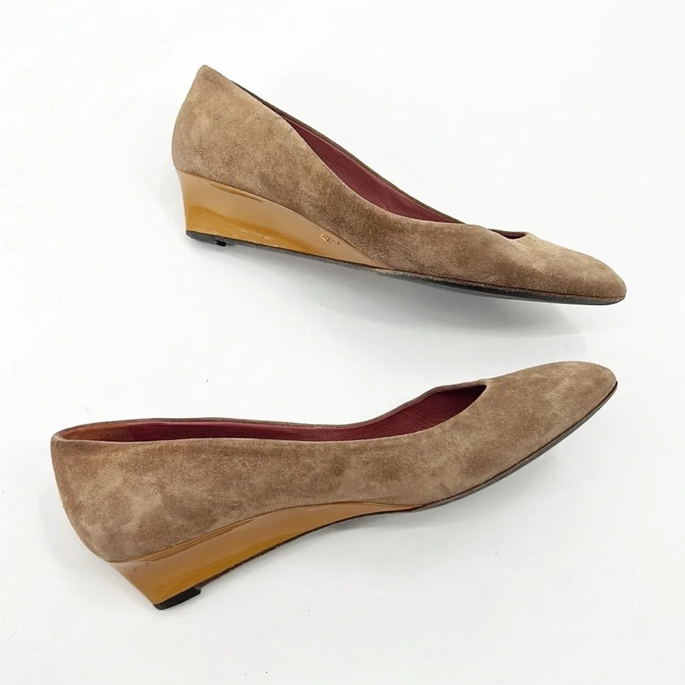 Bottega Veneta Brown & Ochre Suede Wedge Pump size 37 us 7